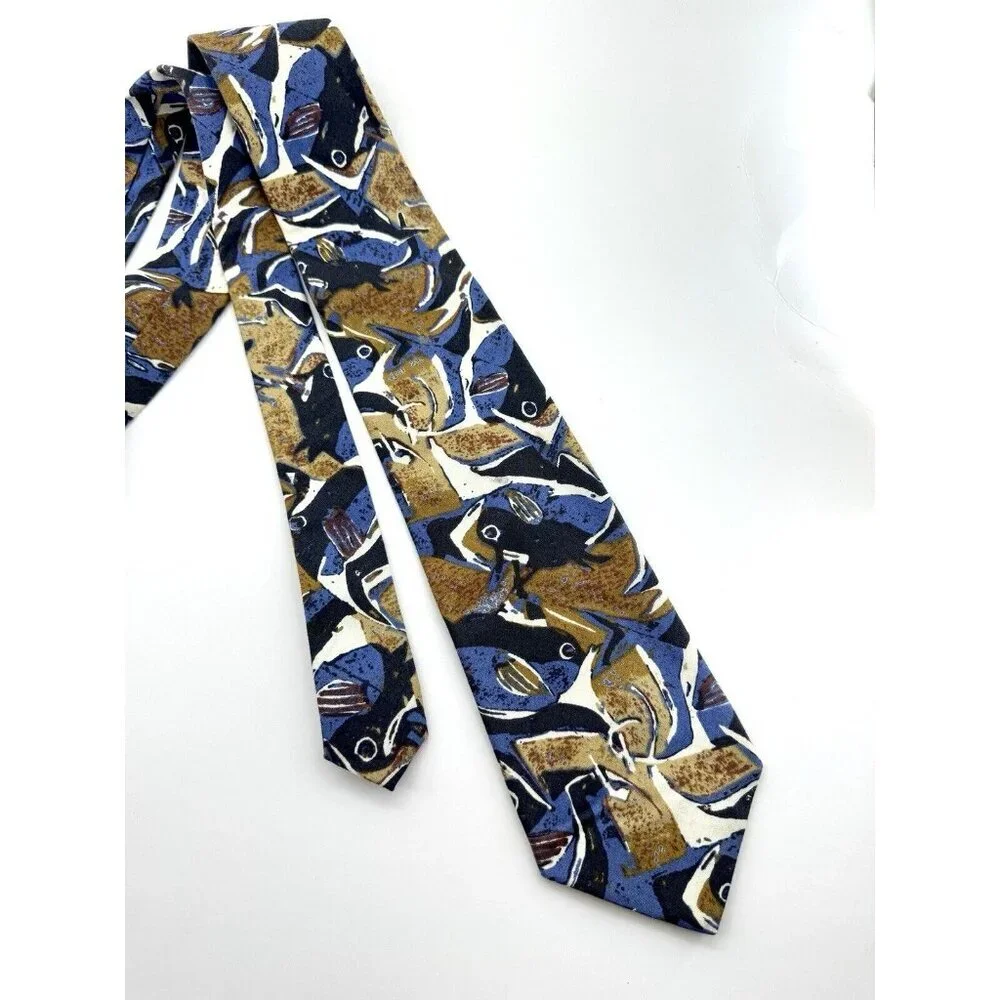 VTG KAHALA MENS TIE BLUE YELLOW MADE IN HAWAII 3.5 X 56” Abstract Cotton Short‎
